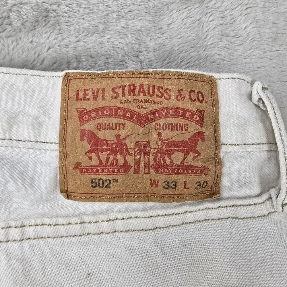 Levis 502 Altered Jeans Mens 33x27 White Tapered Regular Fit Double Knee Denim